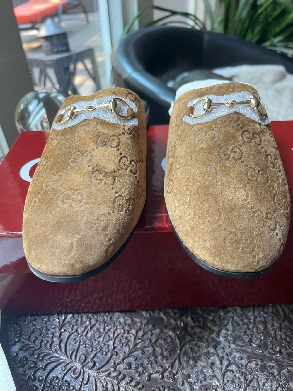 GUCCI HORSEBIT SUEDE MONOGRAM MULES BROWN 40.5 10.5 - Picture 7 of 12